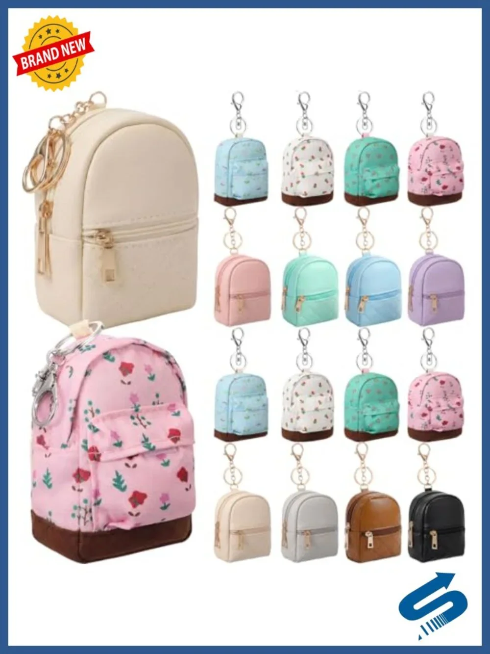 Set of 16 Mini Backpack Keychain Coin Purse PU Leather & Fabric for Women